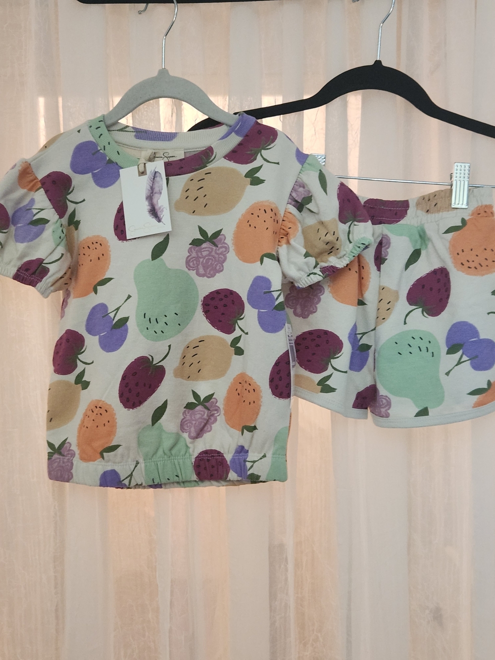 Jessica Simpson Cream Fruit Print Kids Matching Short Set, Sz-3T, NWT
